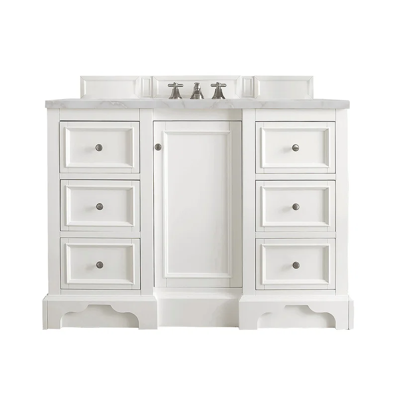 De Soto 48" Single Vanity, Bright White w/ 3 CM Victorian Silver Silestone Top