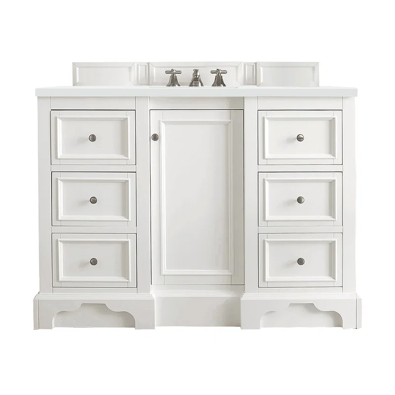 De Soto 48" Single Vanity, Bright White w/ 3 CM White Zeus Silestone Top