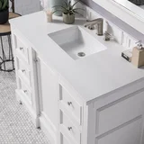 De Soto 48" Single Vanity, Bright White w/ 3 CM White Zeus Silestone Top