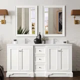 De Soto 72" Double Vanity, Bright White w/ Single Hole 3 CM White Zeus Silestone Top & Backsplash