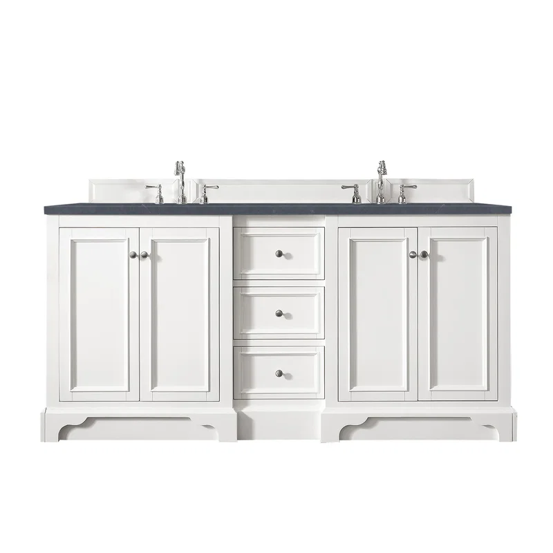 De Soto 72" Double Vanity, Bright White w/ 3 CM Charcoal Soapstone Silestone Top