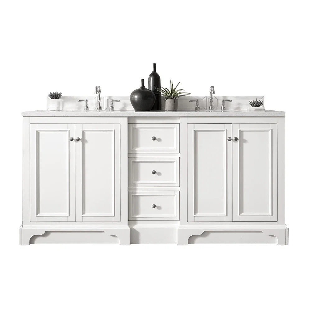 De Soto 72" Double Vanity, Bright White w/ 3 CM Eternal Jasmine Pearl Silestone Top