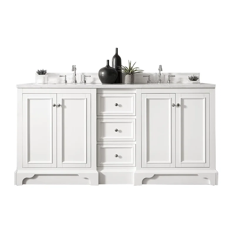 De Soto 72" Double Vanity, Bright White w/ 3 CM Eternal Jasmine Pearl Silestone Top