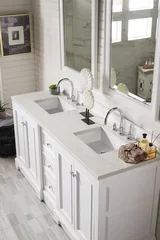 De Soto 72" Double Vanity, Bright White w/ 3 CM Eternal Jasmine Pearl Silestone Top