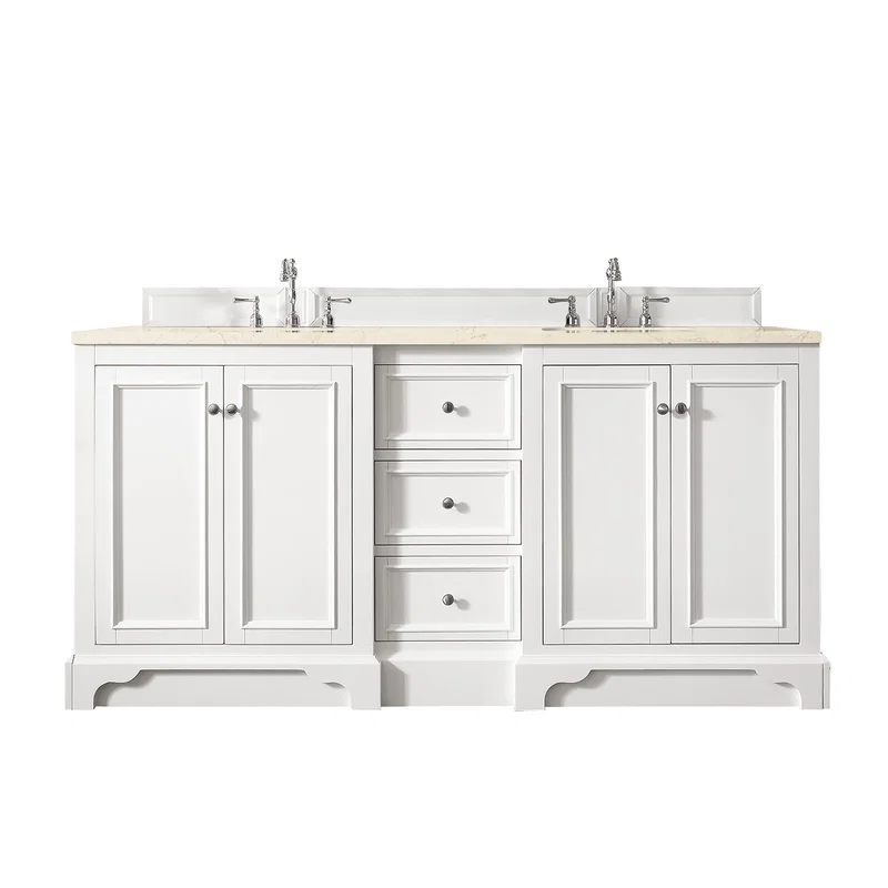 De Soto 72" Double Vanity, Bright White w/ 3 CM Eternal Marfil Silestone Top