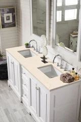 De Soto 72" Double Vanity, Bright White w/ 3 CM Eternal Marfil Silestone Top