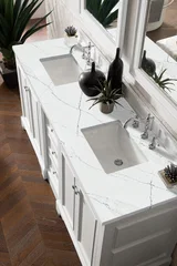 De Soto 72" Double Vanity, Bright White w/ 3 CM Ethereal Noctis Silestone Top