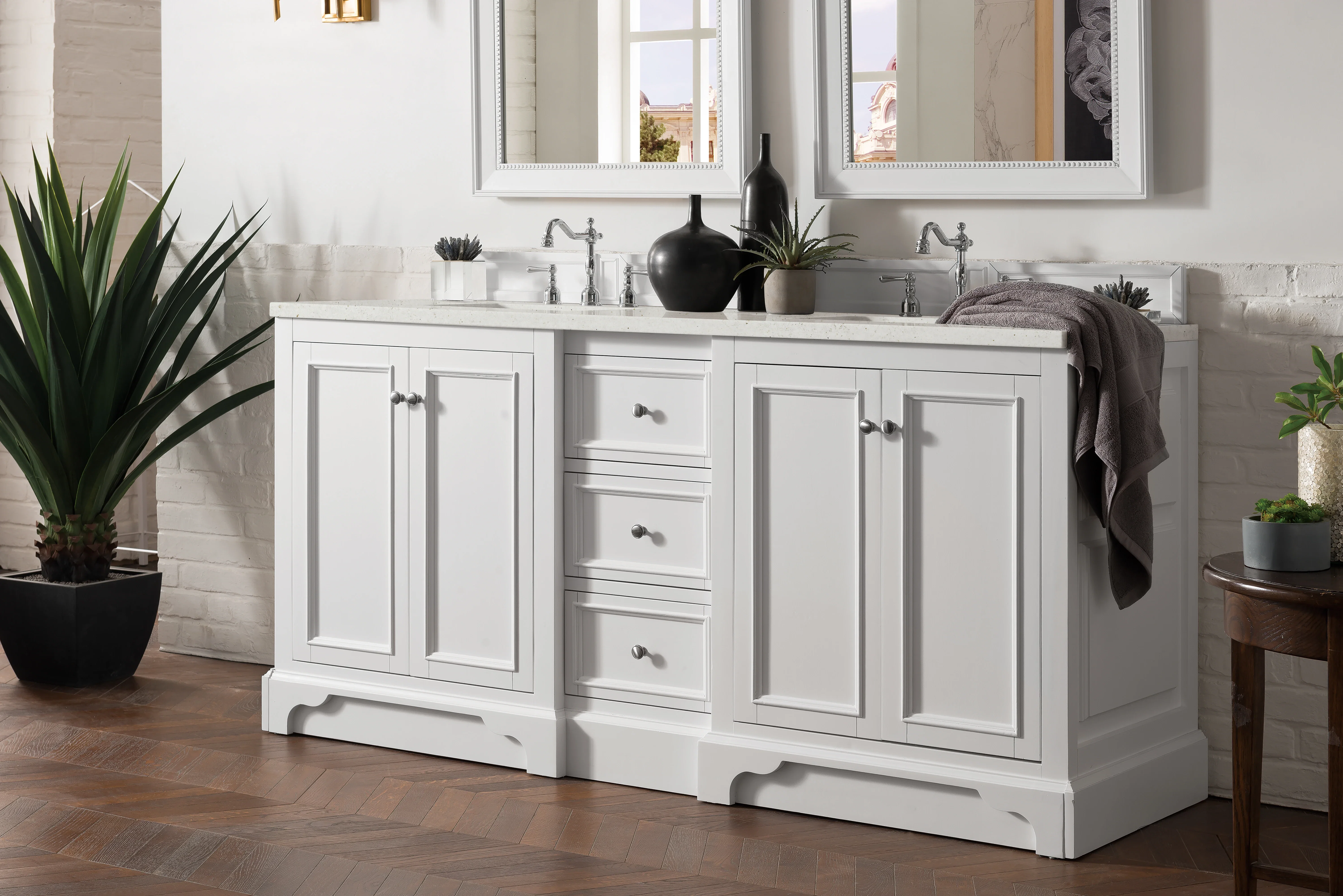 De Soto 72" Double Vanity, Bright White w/ 3 CM Lime Delight Silestone Top