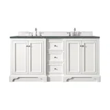 De Soto 72" Double Vanity, Bright White w/ 3 CM Parisien Bleu Silestone Top