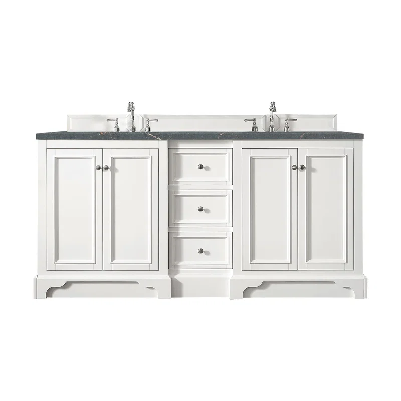 De Soto 72" Double Vanity, Bright White w/ 3 CM Parisien Bleu Silestone Top