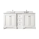 De Soto 72" Double Vanity, Bright White w/ 3 CM Victorian Silver Silestone Top
