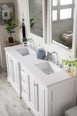 De Soto 72" Double Vanity, Bright White w/ 3 CM White Zeus Silestone Top