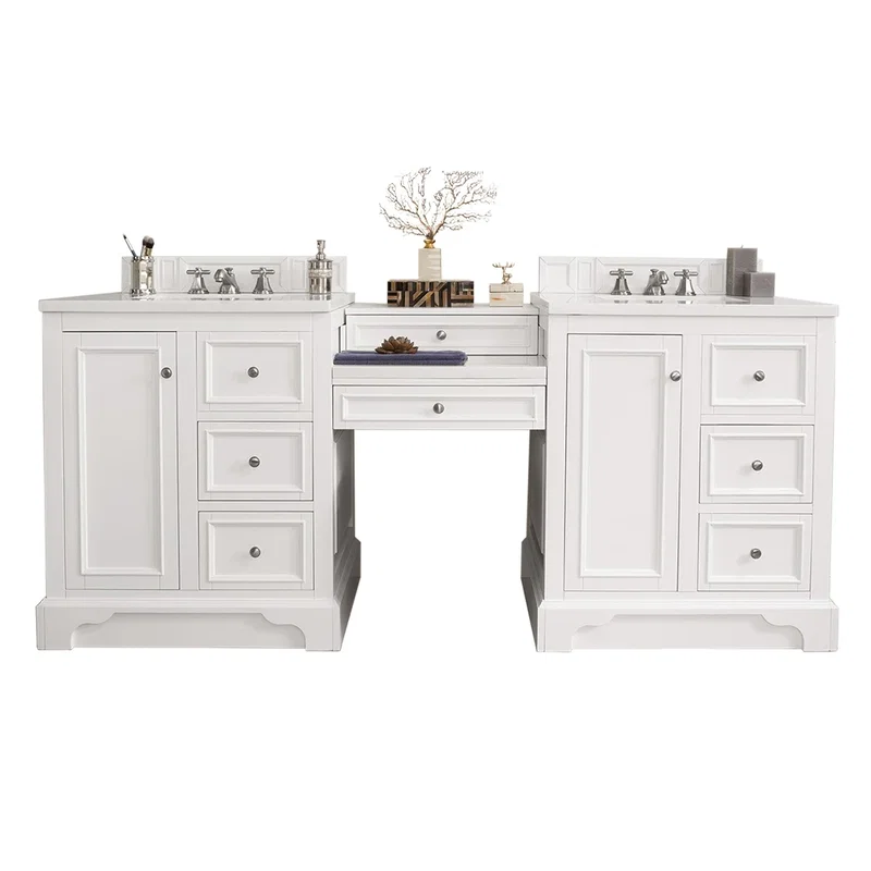 De Soto 82" Double Vanity Set, Bright White w/ 3 CM White Zeus Silestone Top