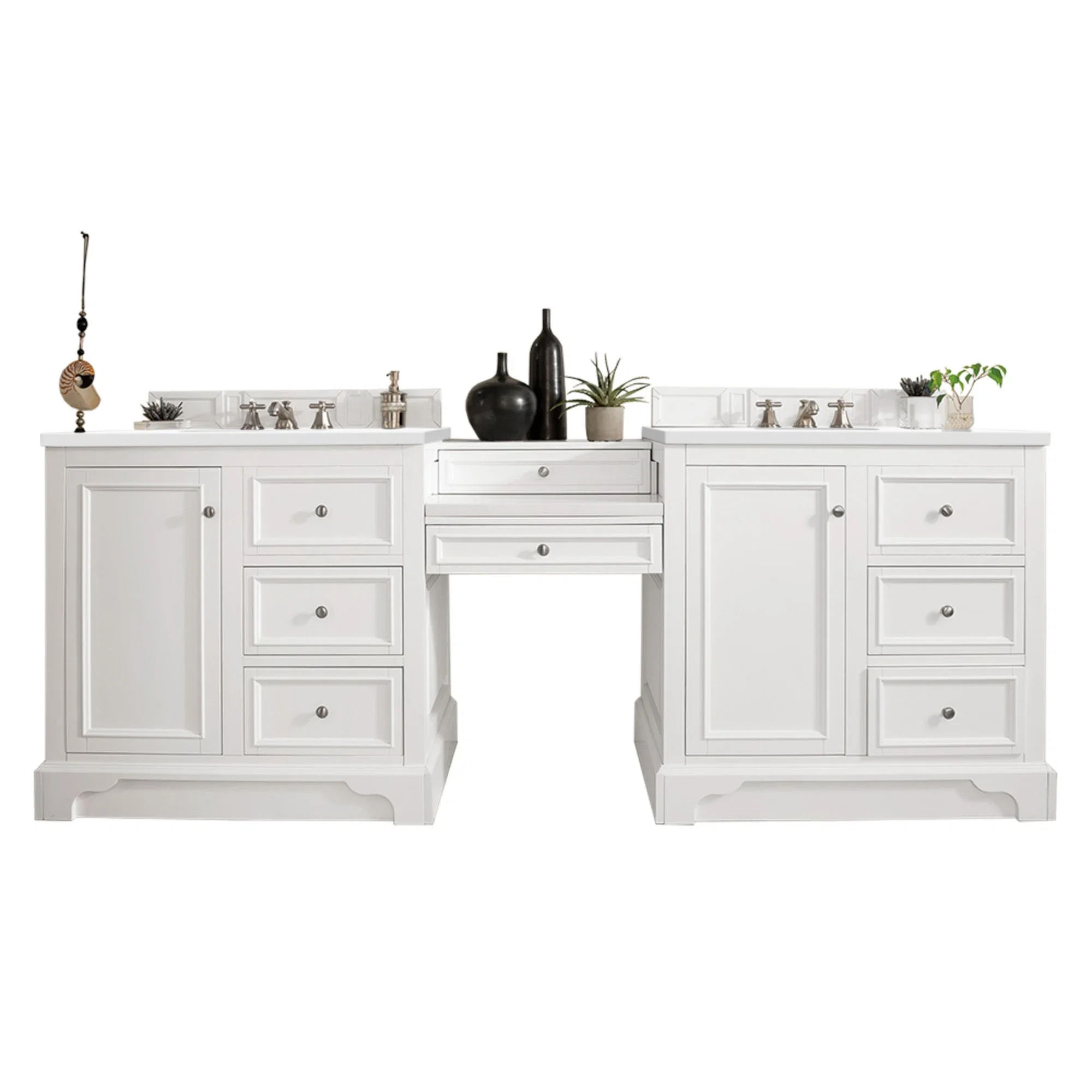De Soto 94" Double Vanity Set, Bright White w/ 3 CM White Zeus Silestone Top