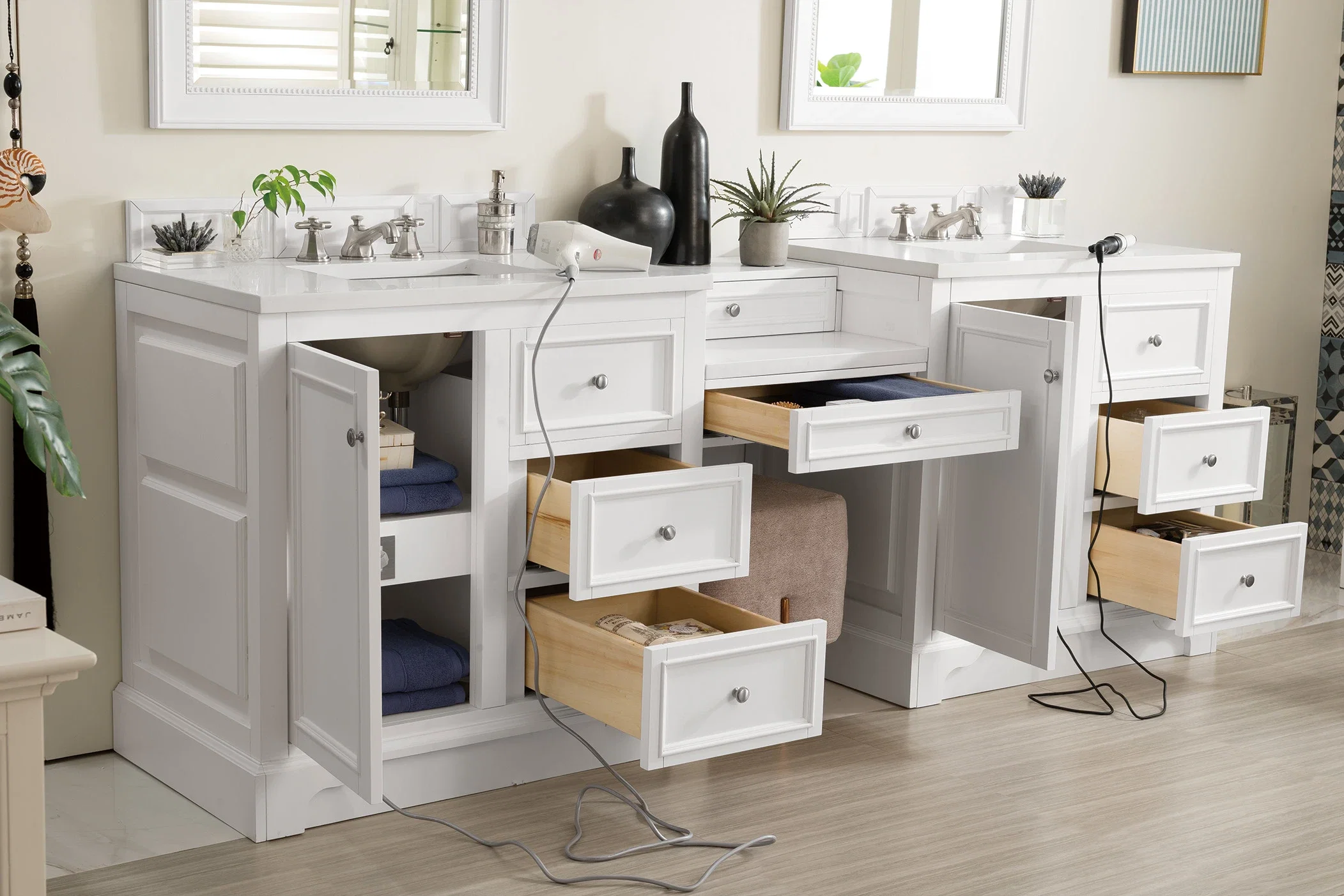 De Soto 94" Double Vanity Set, Bright White w/ 3 CM White Zeus Silestone Top