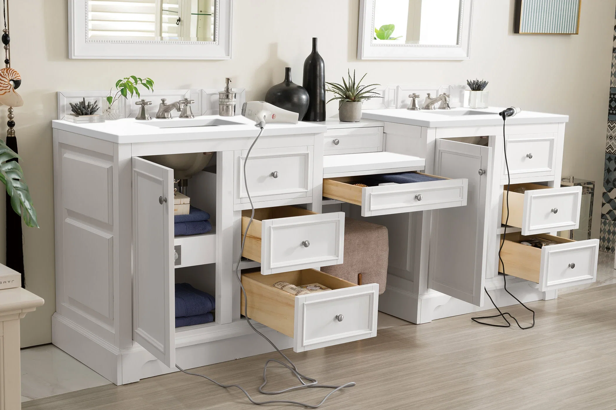 De Soto 94" Double Vanity Set, Bright White w/ 3 CM White Zeus Silestone Top