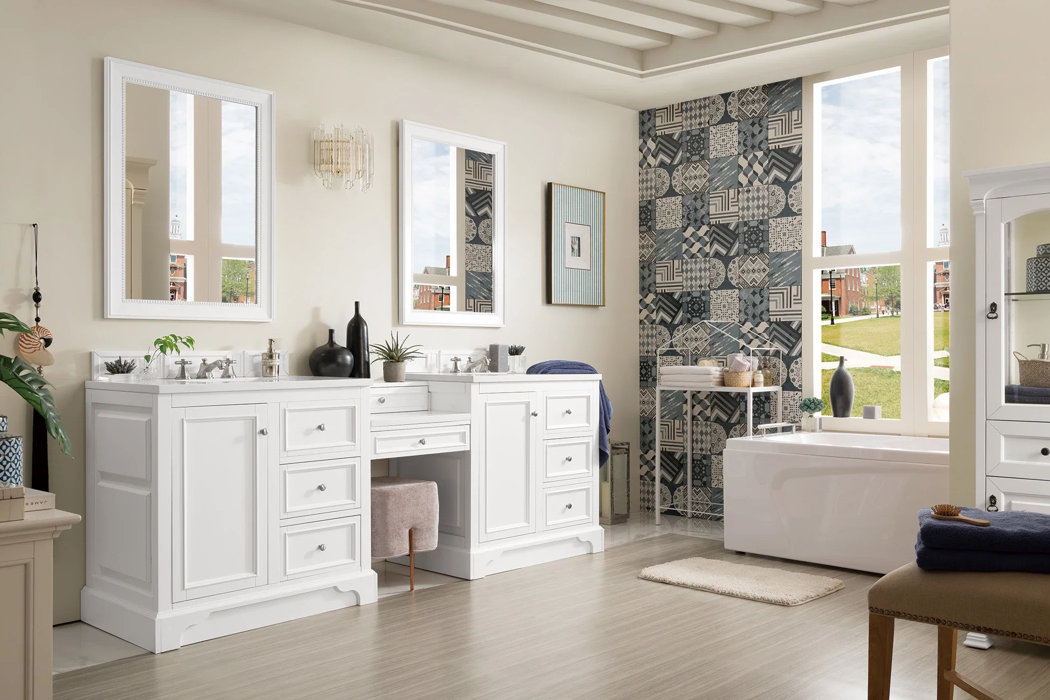 De Soto 94" Double Vanity Set, Bright White w/ 3 CM White Zeus Silestone Top