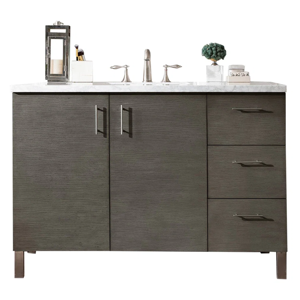 Metropolitan 48" Single Vanity, Silver Oak w/ 3 CM Carrara Marble Top