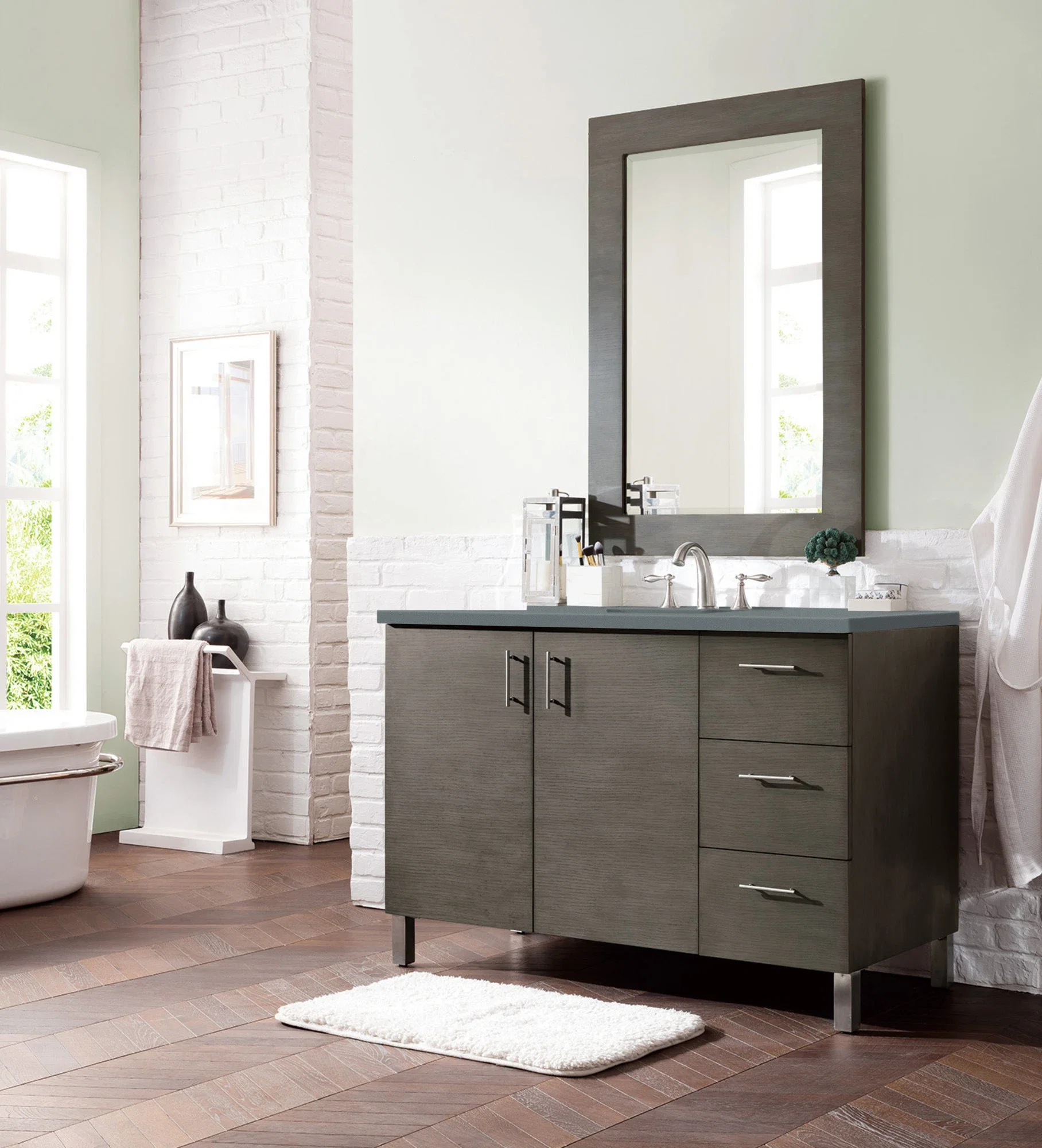Metropolitan 48" Single Vanity, Silver Oak w/ 3 CM Cala Blue Silestone Top