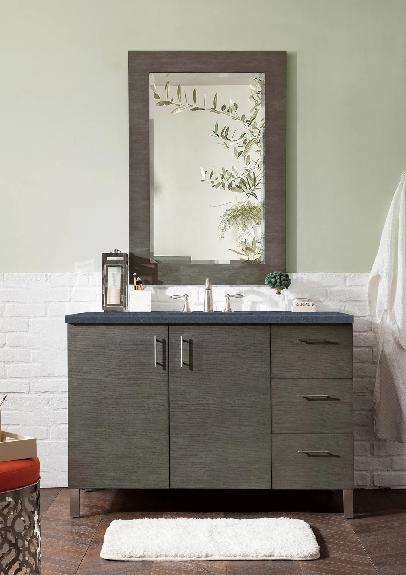 Metropolitan 48" Single Vanity, Silver Oak w/ 3 CM Charcoal Soapstone Silestone Top