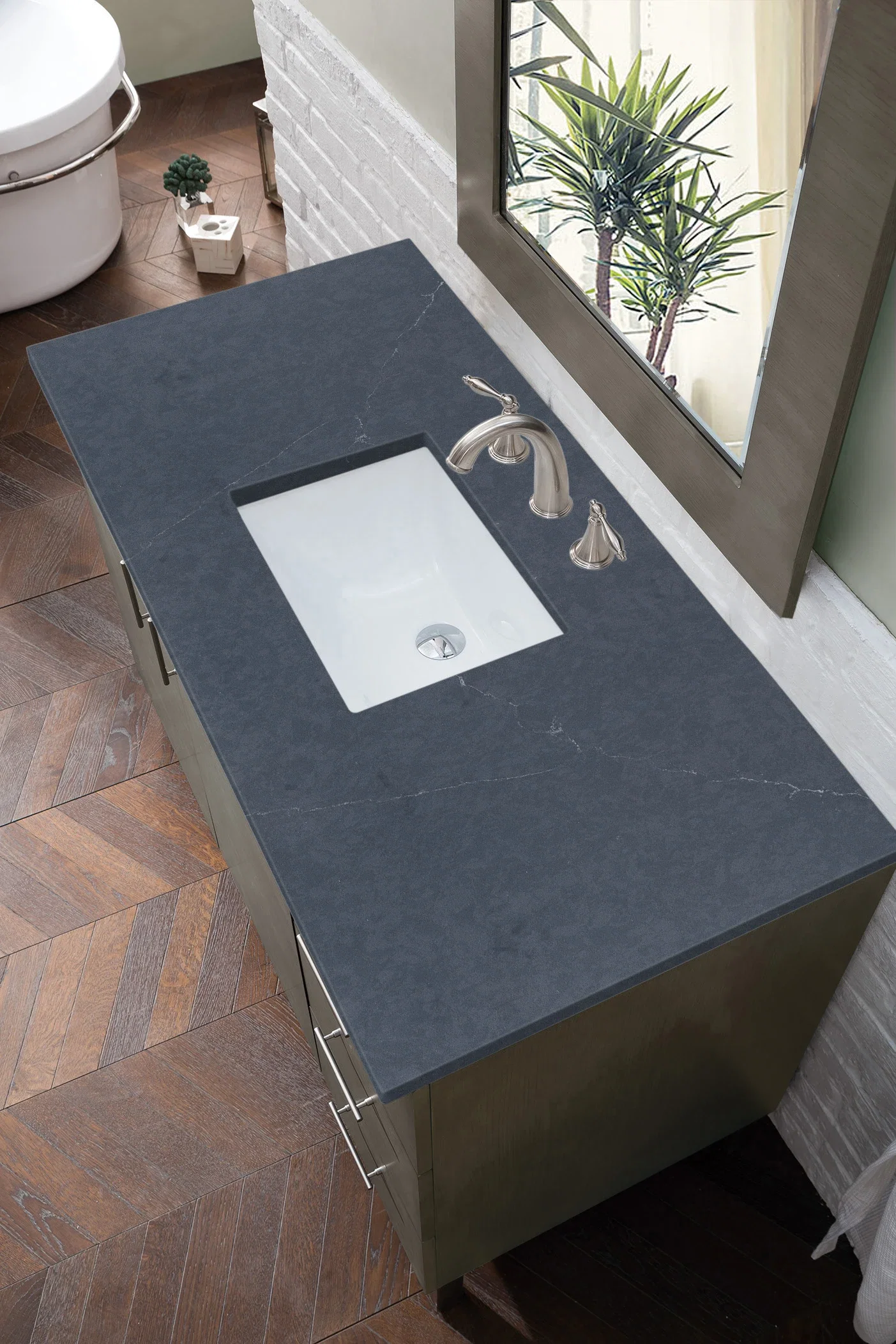 Metropolitan 48" Single Vanity, Silver Oak w/ 3 CM Charcoal Soapstone Silestone Top