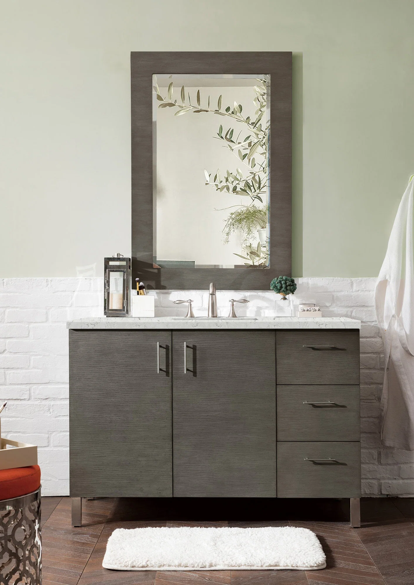 Metropolitan 48" Single Vanity, Silver Oak w/ 3 CM Eternal Jasmine Pearl Silestone Top