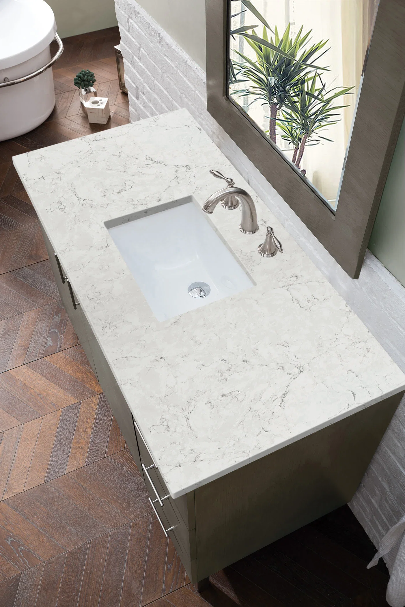 Metropolitan 48" Single Vanity, Silver Oak w/ 3 CM Eternal Jasmine Pearl Silestone Top