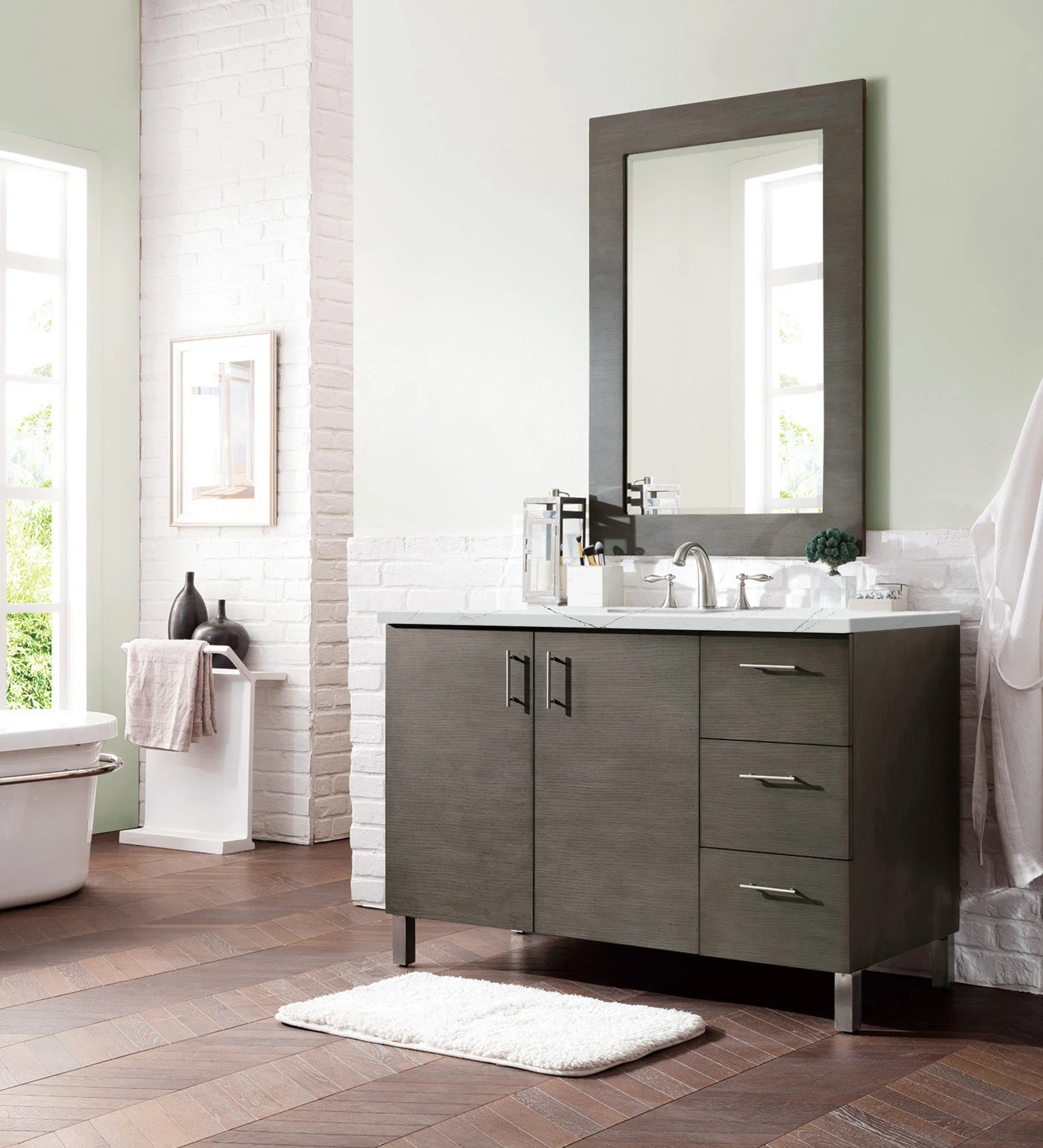 Metropolitan 48" Single Vanity, Silver Oak w/ 3 CM Ethereal Noctis Silestone Top
