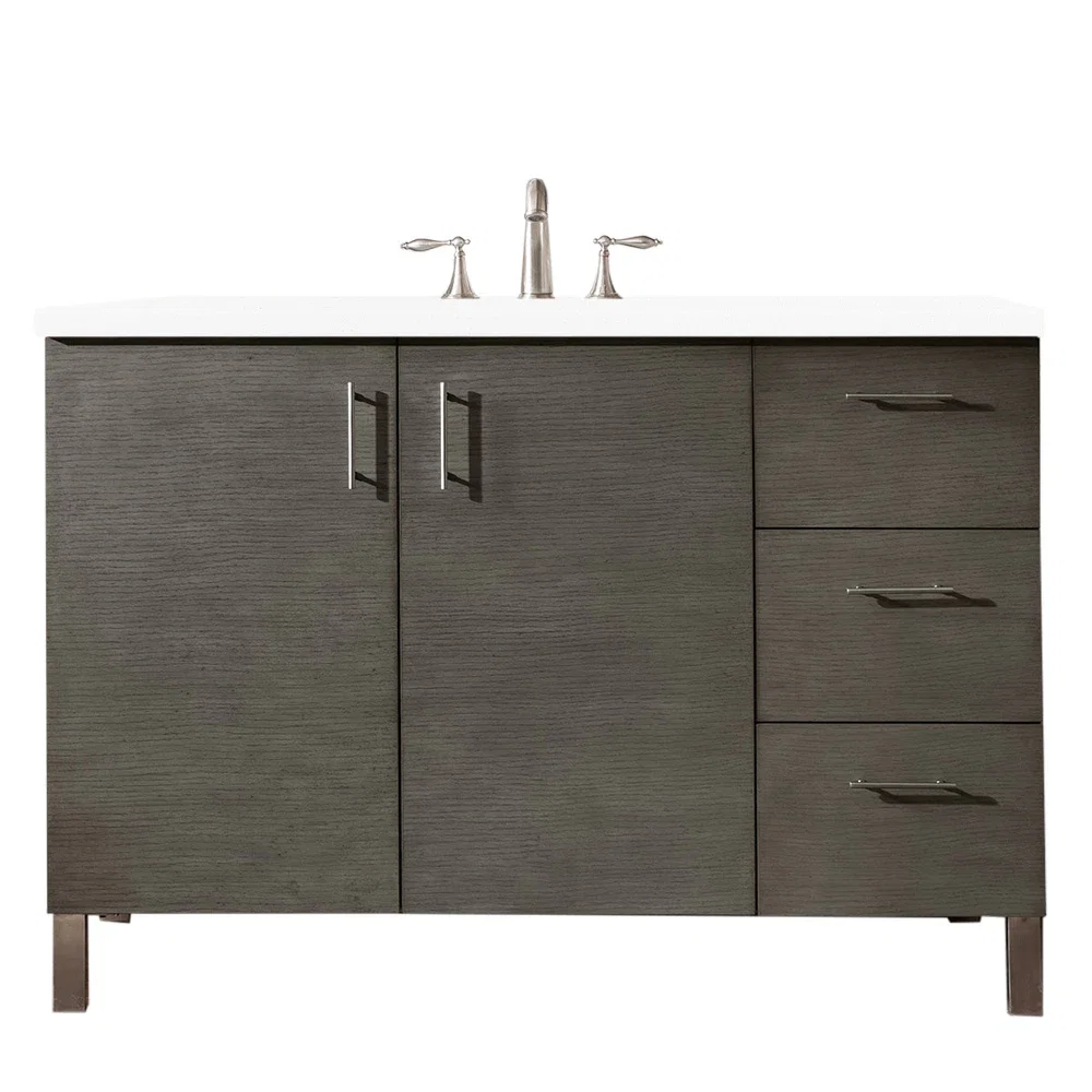 Metropolitan 48" Single Vanity, Silver Oak w/ 3 CM White Zeus Silestone Top