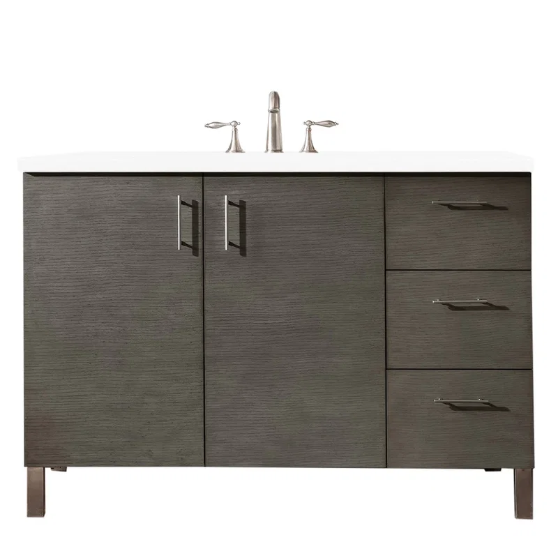 Metropolitan 48" Single Vanity, Silver Oak w/ 3 CM White Zeus Silestone Top