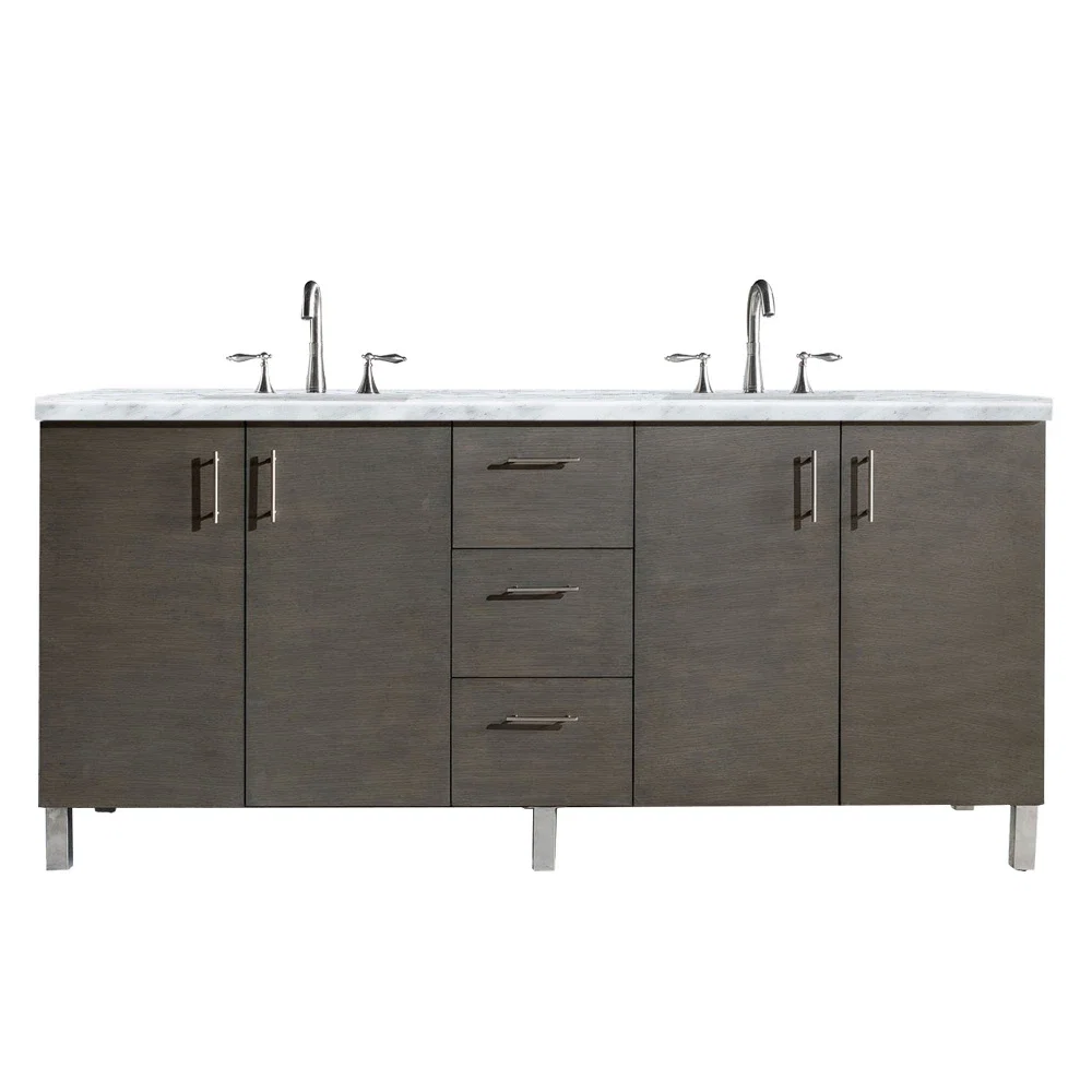 Metropolitan 72" Double Vanity, Silver Oak w/ 3 CM Carrara Marble Top