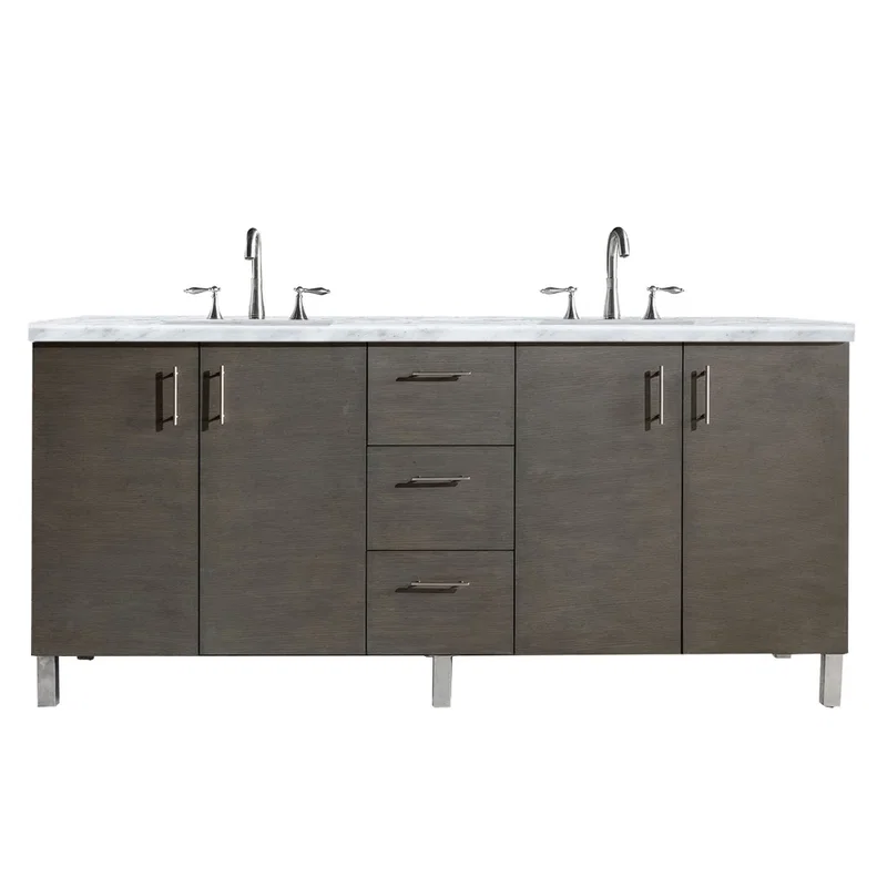 Metropolitan 72" Double Vanity, Silver Oak w/ 3 CM Carrara Marble Top