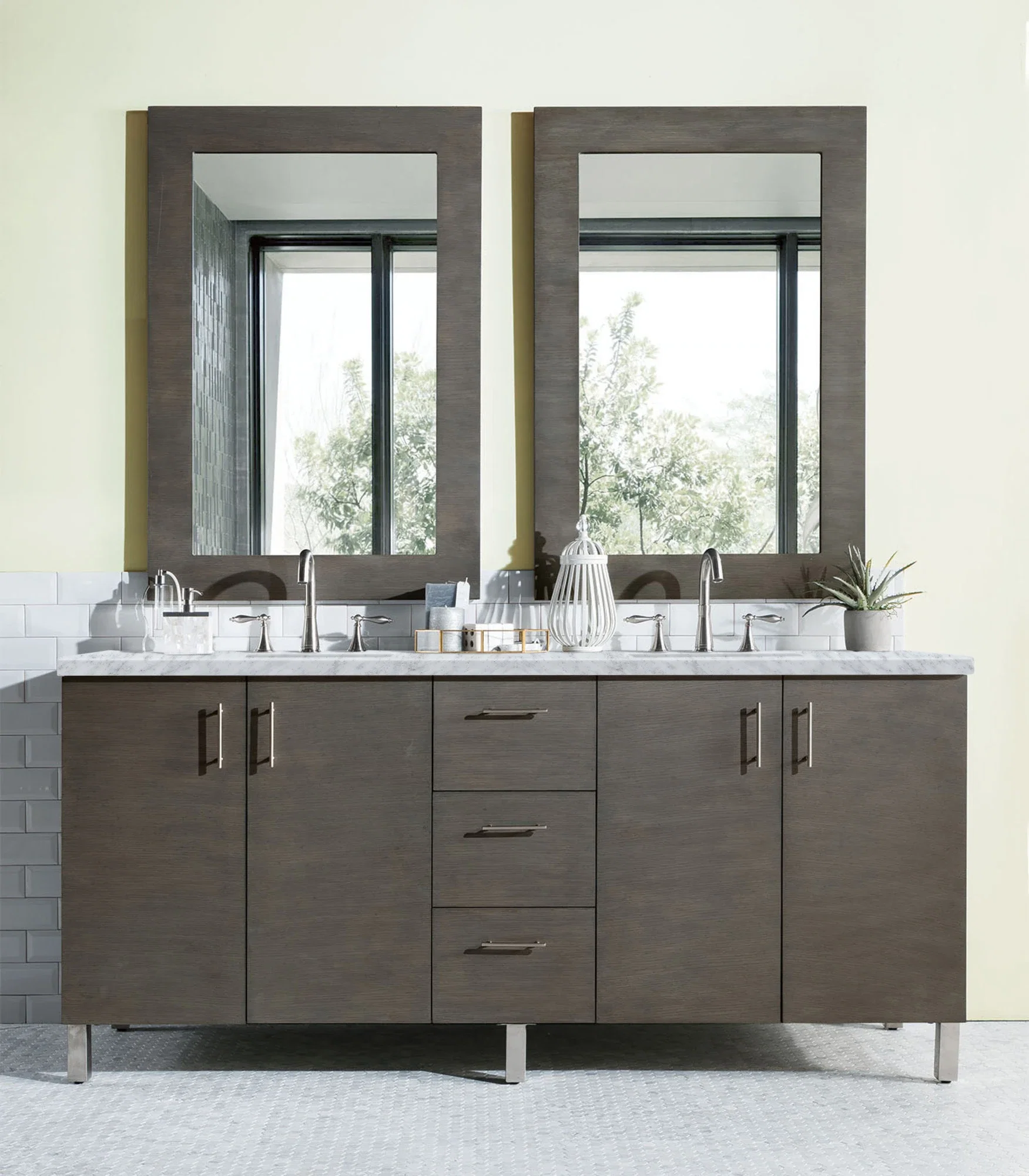 Metropolitan 72" Double Vanity, Silver Oak w/ 3 CM Carrara Marble Top