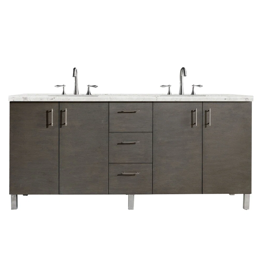 Metropolitan 72" Double Vanity, Silver Oak w/ 3 CM Eternal Jasmine Pearl Silestone Top
