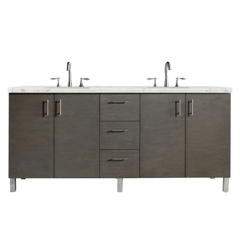 Metropolitan 72" Double Vanity, Silver Oak w/ 3 CM Eternal Jasmine Pearl Silestone Top