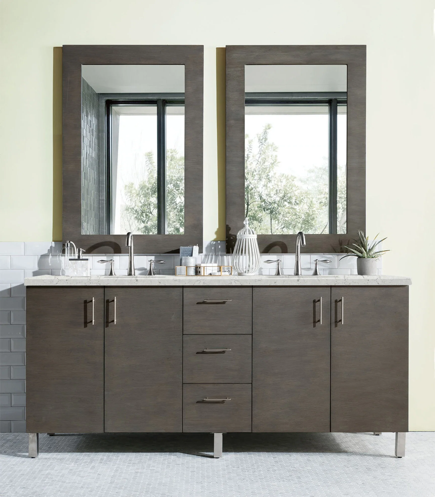 Metropolitan 72" Double Vanity, Silver Oak w/ 3 CM Eternal Jasmine Pearl Silestone Top