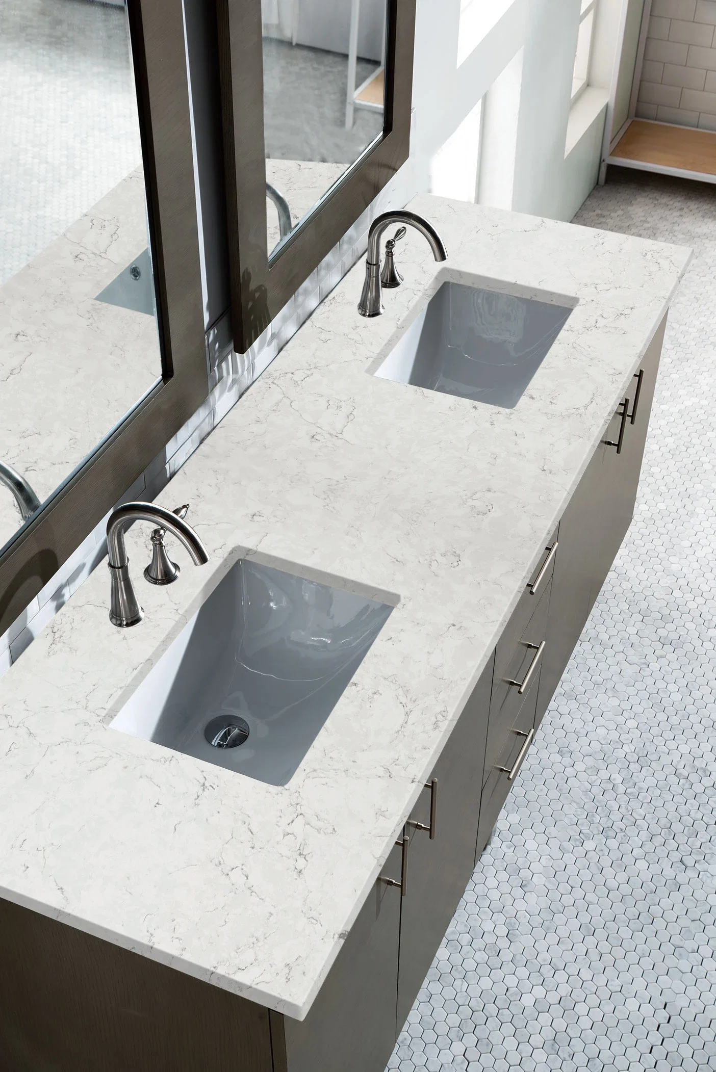 Metropolitan 72" Double Vanity, Silver Oak w/ 3 CM Eternal Jasmine Pearl Silestone Top