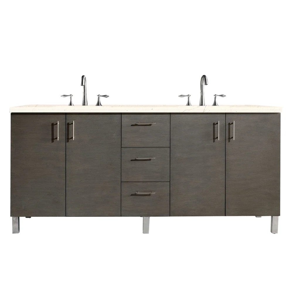 Metropolitan 72" Double Vanity, Silver Oak w/ 3 CM Eternal Marfil Silestone Top