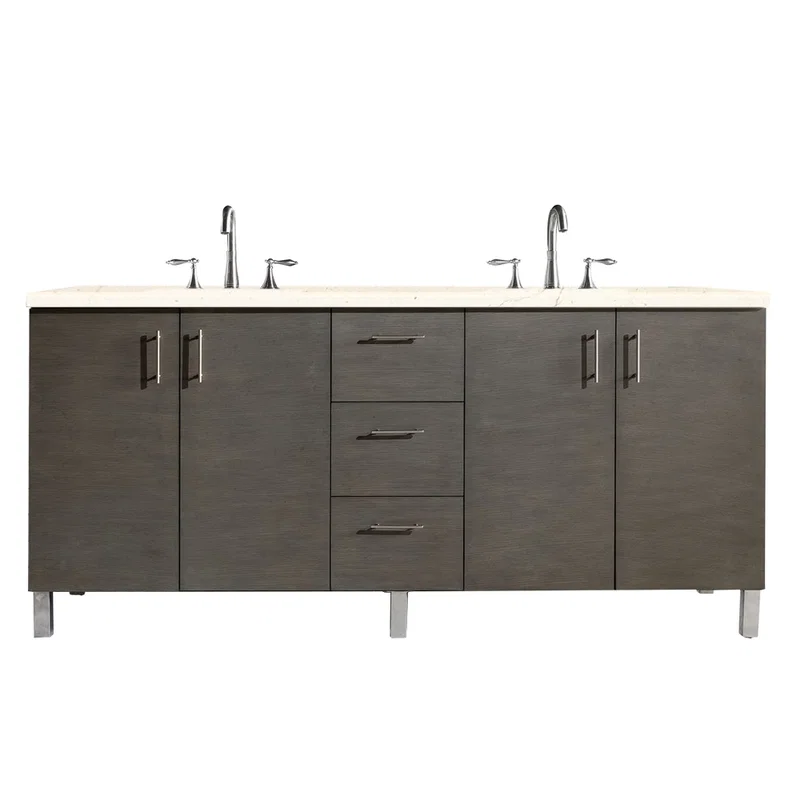 Metropolitan 72" Double Vanity, Silver Oak w/ 3 CM Eternal Marfil Silestone Top