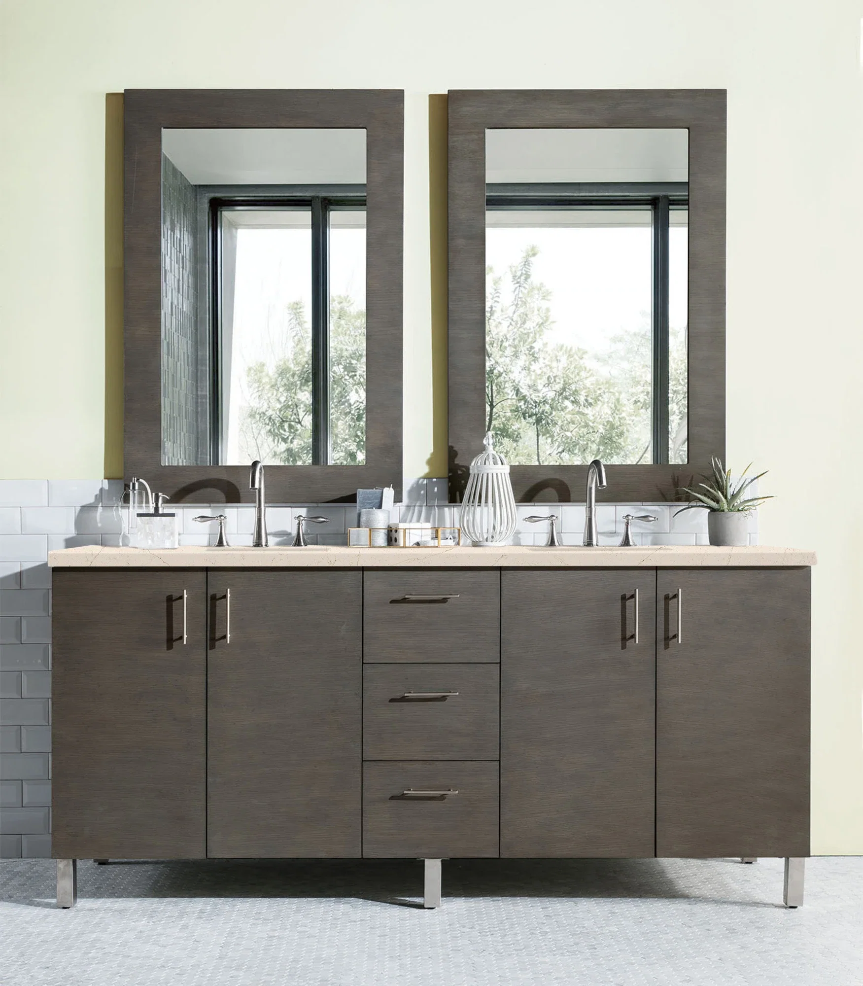 Metropolitan 72" Double Vanity, Silver Oak w/ 3 CM Eternal Marfil Silestone Top