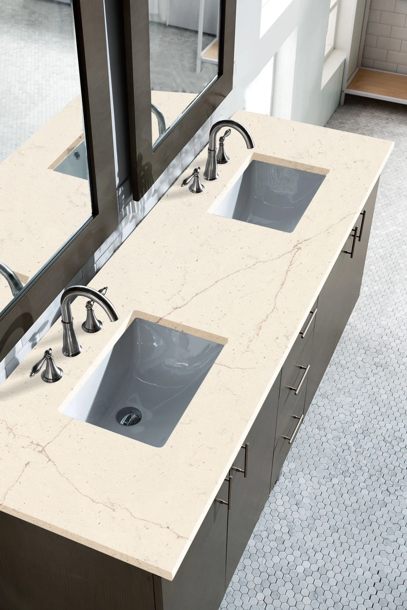 Metropolitan 72" Double Vanity, Silver Oak w/ 3 CM Eternal Marfil Silestone Top