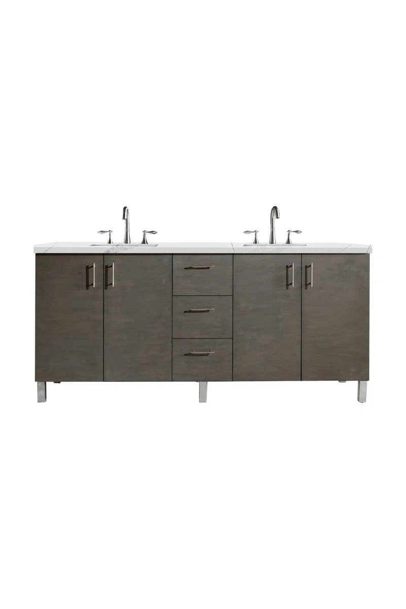 Metropolitan 72" Double Vanity, Silver Oak w/ 3 CM Ethereal Noctis Silestone Top