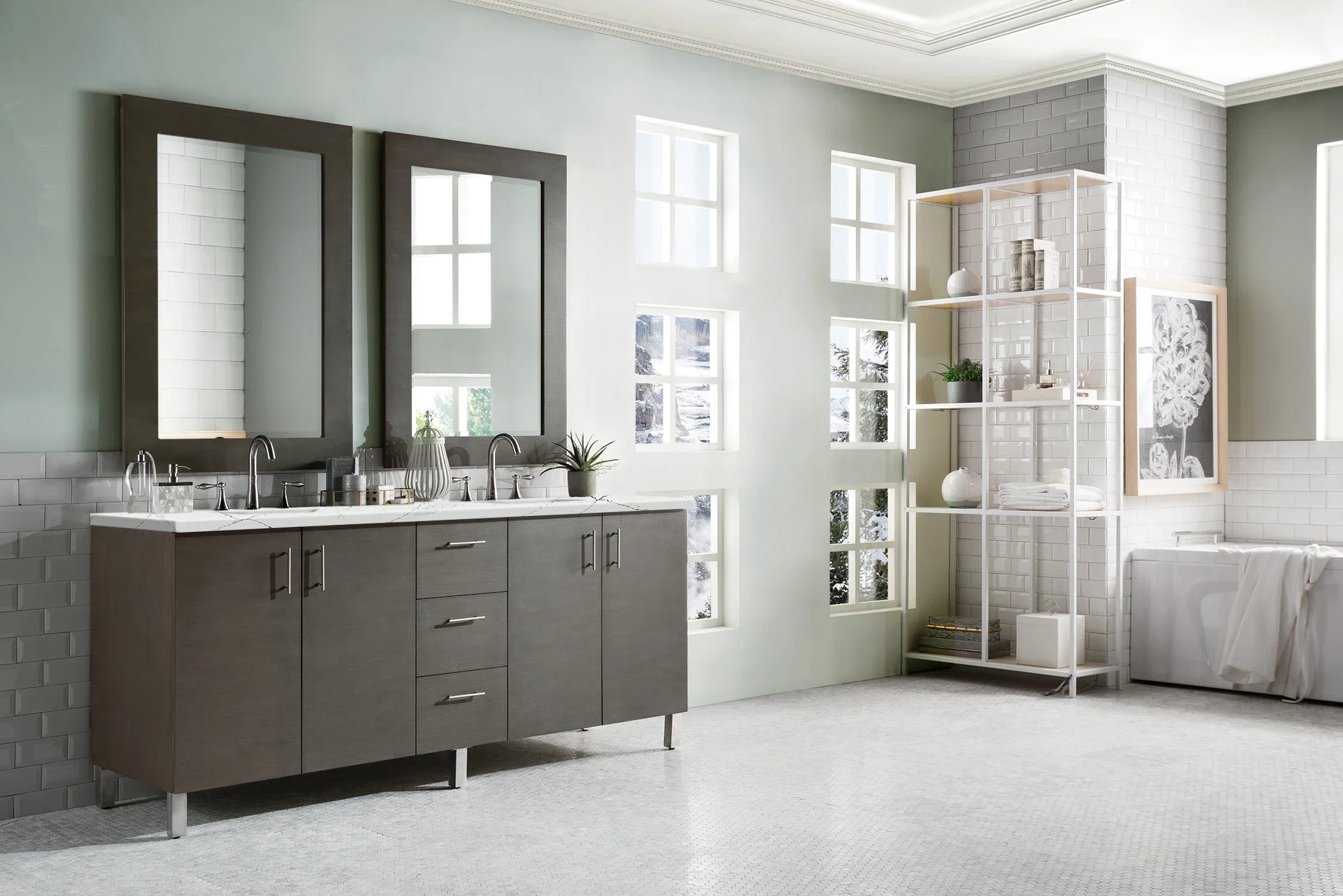 Metropolitan 72" Double Vanity, Silver Oak w/ 3 CM Ethereal Noctis Silestone Top