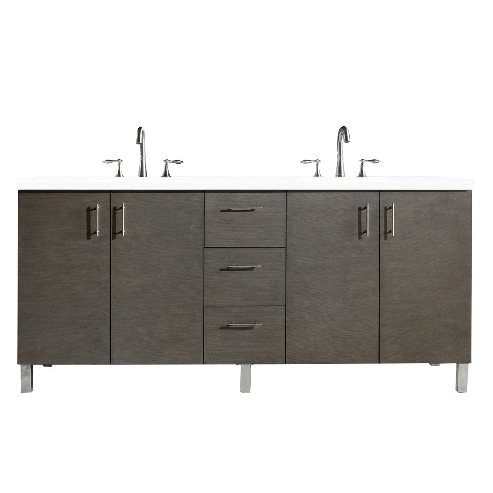 Metropolitan 72" Double Vanity, Silver Oak w/ 3 CM White Zeus Silestone Top