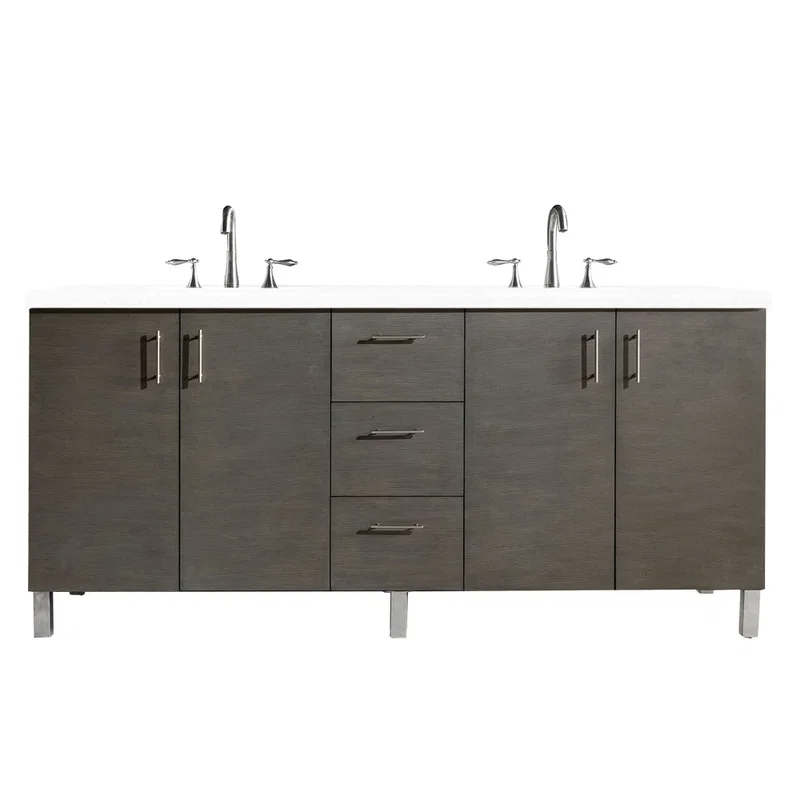 Metropolitan 72" Double Vanity, Silver Oak w/ 3 CM White Zeus Silestone Top