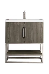 Columbia 31.5" Single Vanity, Ash Gray, Brushed Nickel, w/ White Glossy Composite Stone Top