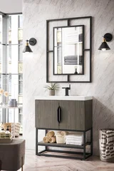 Columbia 31.5" Single Vanity, Ash Gray, Matte Black, w/ White Glossy Composite Stone Top