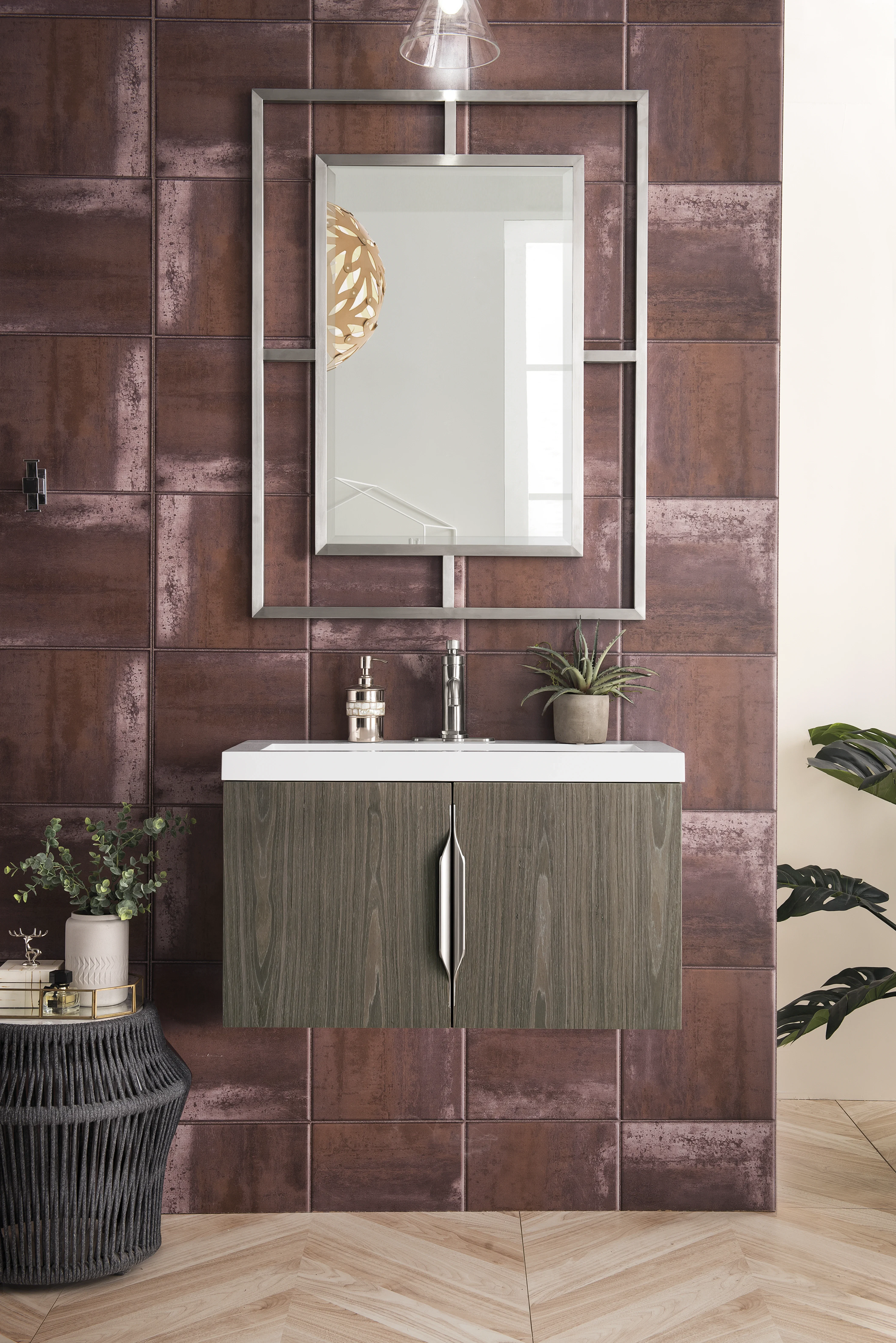 Columbia 31.5" Single Vanity, Ash Gray w/ White Glossy Composite Stone Top