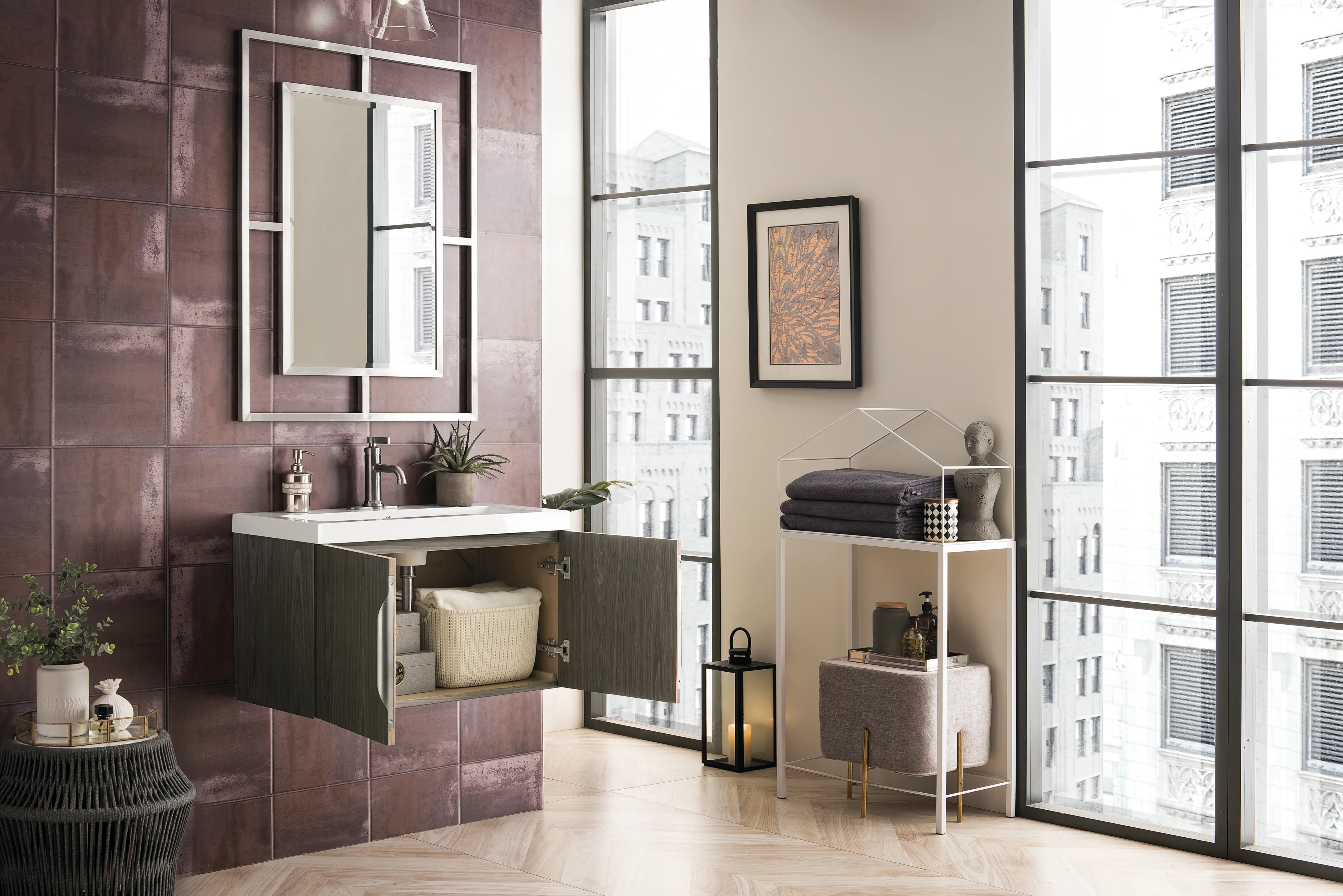 Columbia 31.5" Single Vanity, Ash Gray w/ White Glossy Composite Stone Top