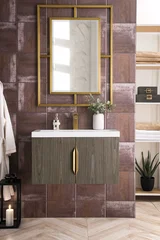 Columbia 31.5" Single Vanity, Ash Gray w/ White Glossy Composite Stone Top
